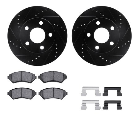 Front - Dynamic Friction Company Brake Rotors - Drill/Slot - Black with Ceramic Brake Pads and Hardware Kit 8312-52010